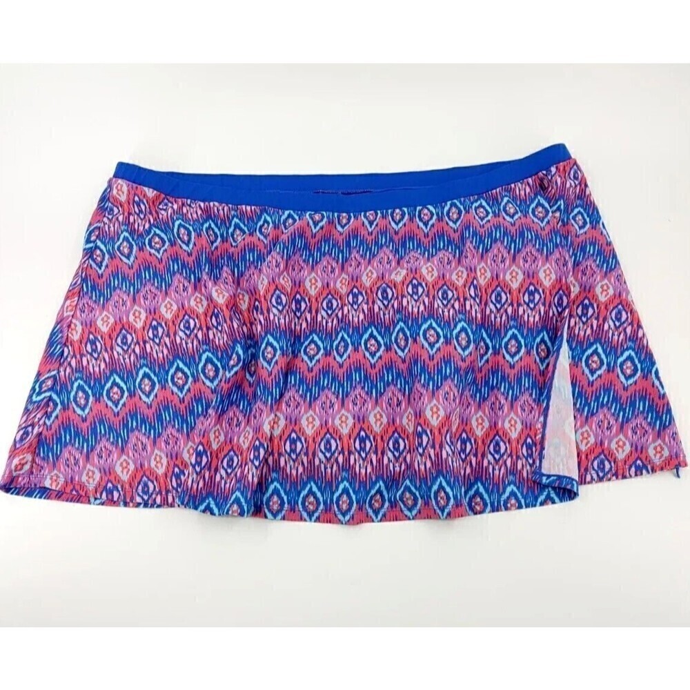 Swimsuits For All Swim Skirt Womens 32 Blue-Pink Ikat Print Skort Summer Beach‎